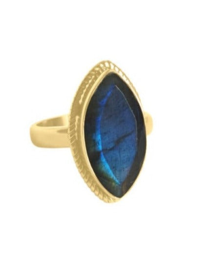 Chamak Labradoriet Ring - 925 Sterling Zilver 14K Verguld Goud
